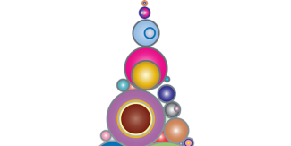 Die Spitze eines Christbaumes gestaltet bin bunten Kreißen