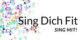 viele bunte Noten und der Schriftzug Sing dich fit - sing mit